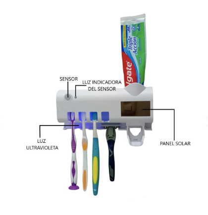 Esterilizador de cepillos UV + dispensador de pasta dental